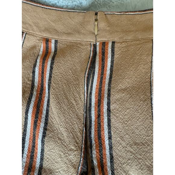 Worthington Linen Blend Wrap Skirt 6P Brown Orange Striped Midi Lined - Picture 5 of 9